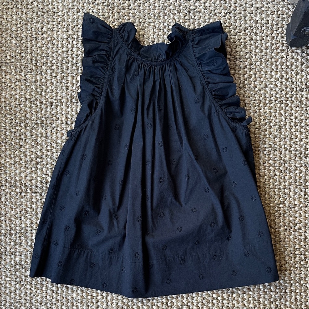 Ulla Johnson Black Ruffled Blouse Sleeveless Embroidered Size 2